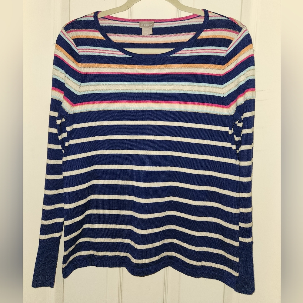 Chico's long-sleeved multi-colored stripe knit top